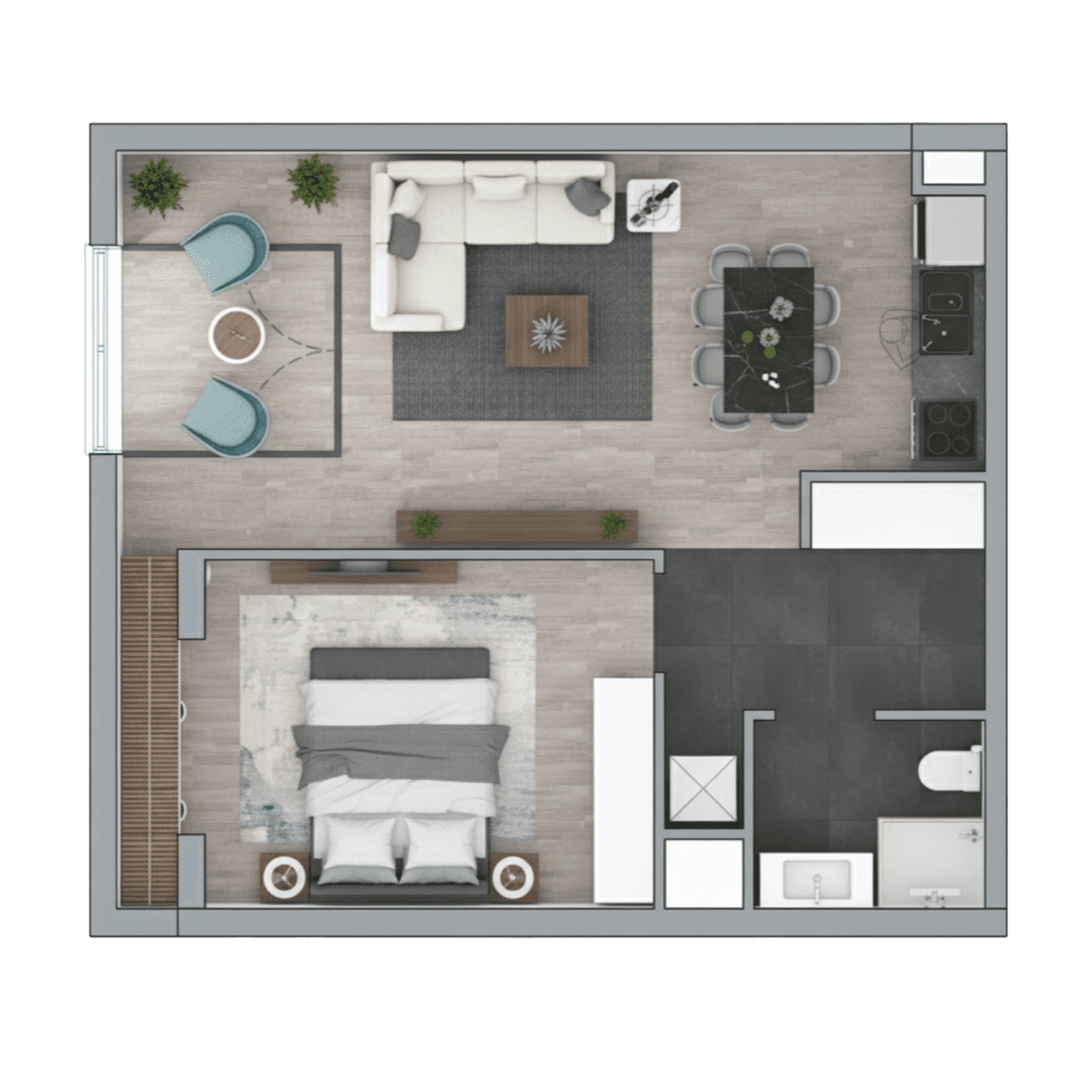1+1 floor plan