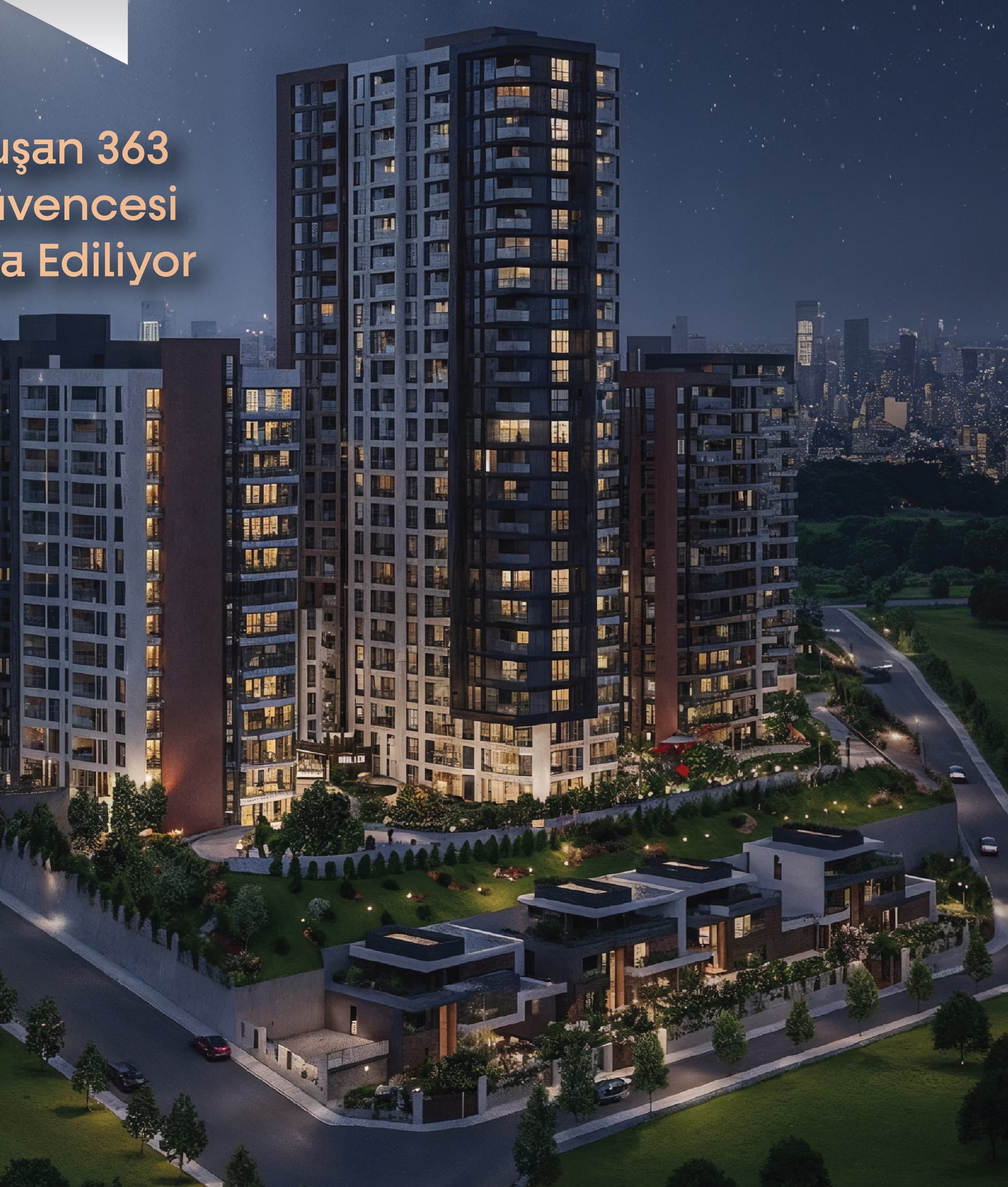 Orion Beytepe towers and villas at night